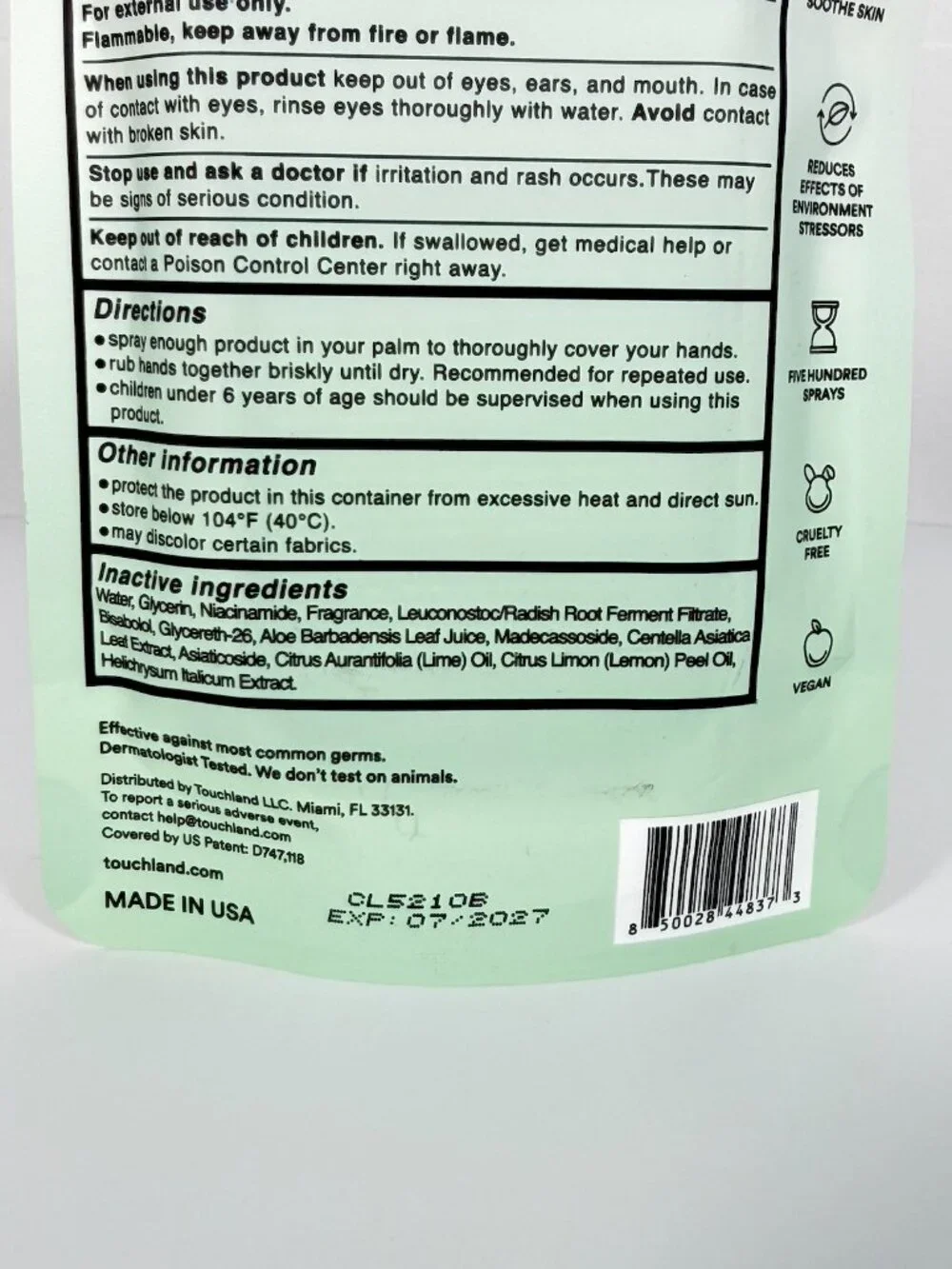 Touchland Gentle Mist Hand Sanitizer Lily of the Valley 1 oz NEW Sealed